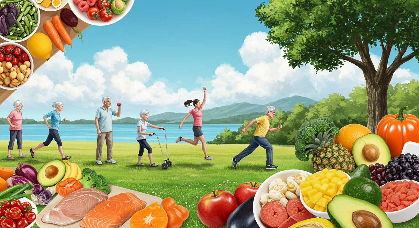 건강한 노화와 저속노화식단을 실천하는 모습