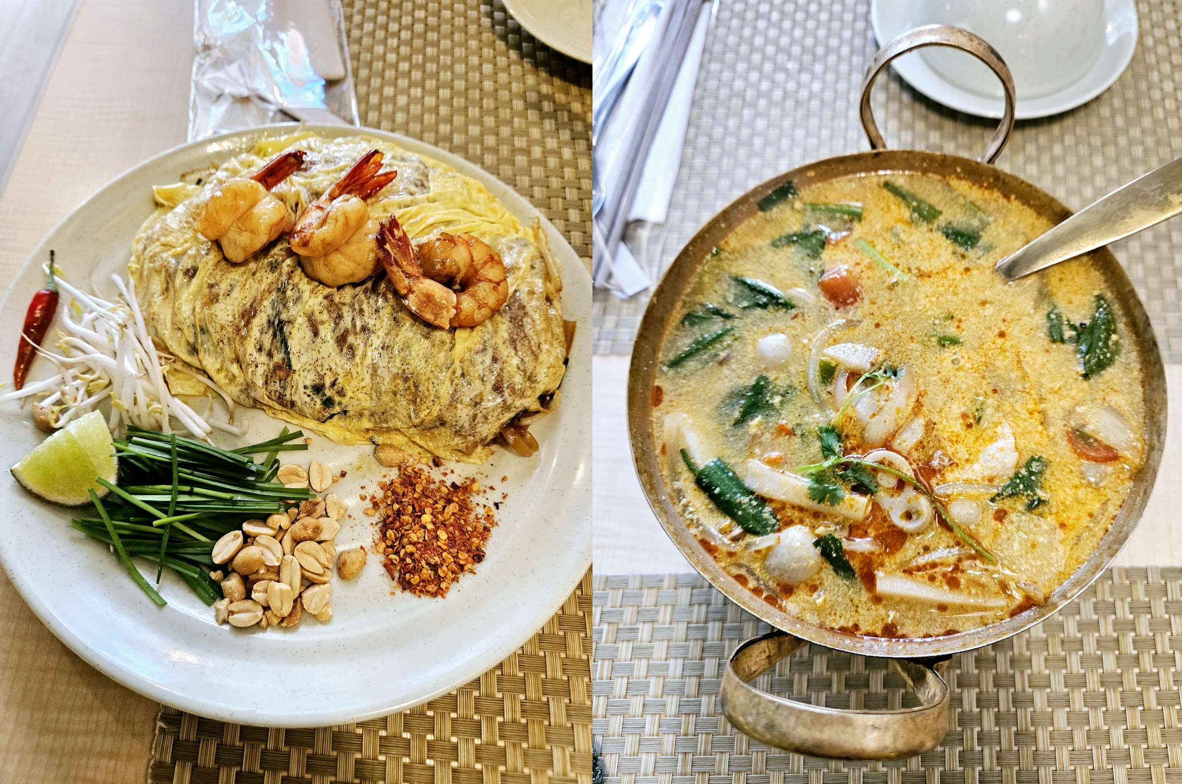 나트랑 시내 맛집 삼러 태국식 오믈렛 형태로 나온 볶음밥과 새우와 해산물이 들어간 똠얌꿍 수프