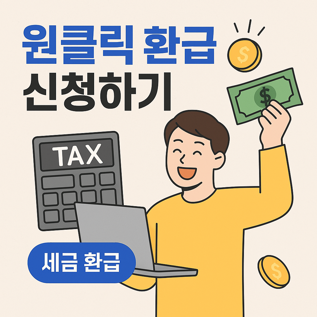 세금 환급을 신청하는 다양한 직업군의 사람들을 묘사한 일러스트 이미지. 국세청 원클릭 환급서비스를 통해 간편하게 세금을 돌려받는 모습을 상징적으로 표현함
