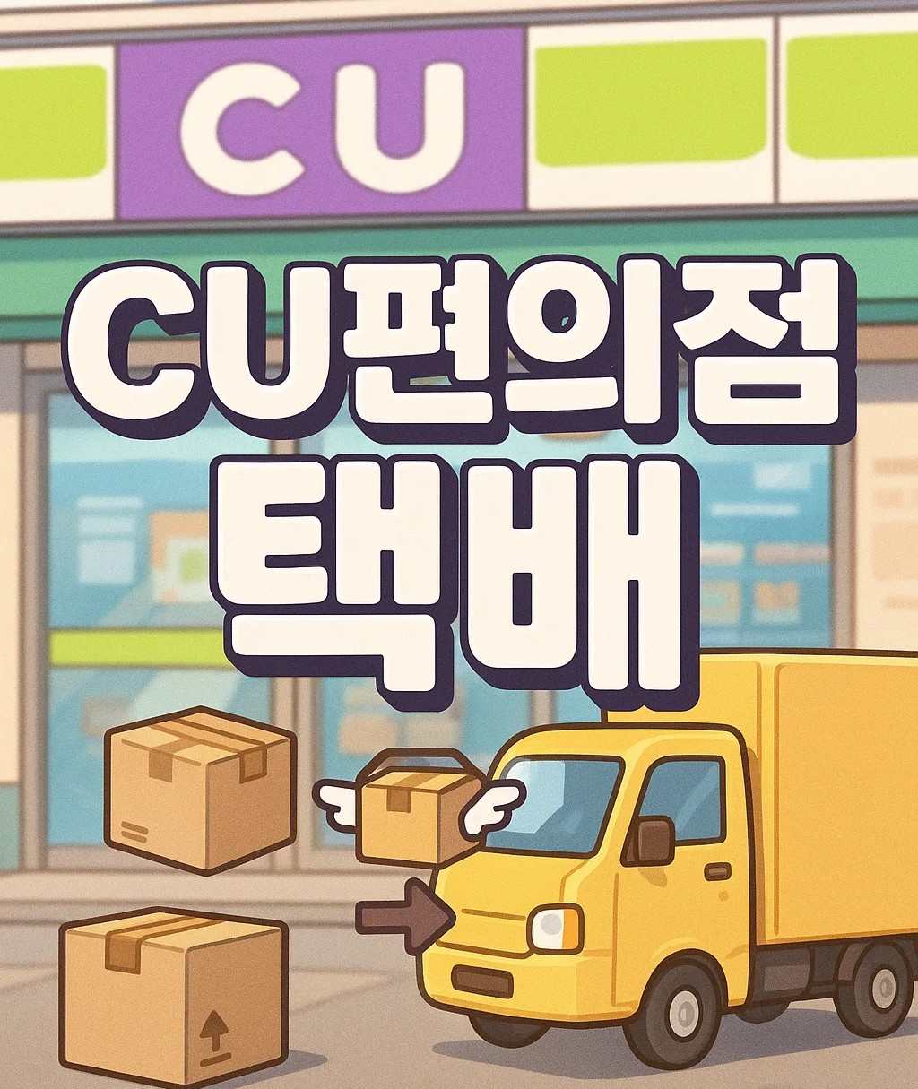 CU편의점 택배 차량과 박스 일러스트 CU내일보장택배와 반값택배 이용안내 이미지