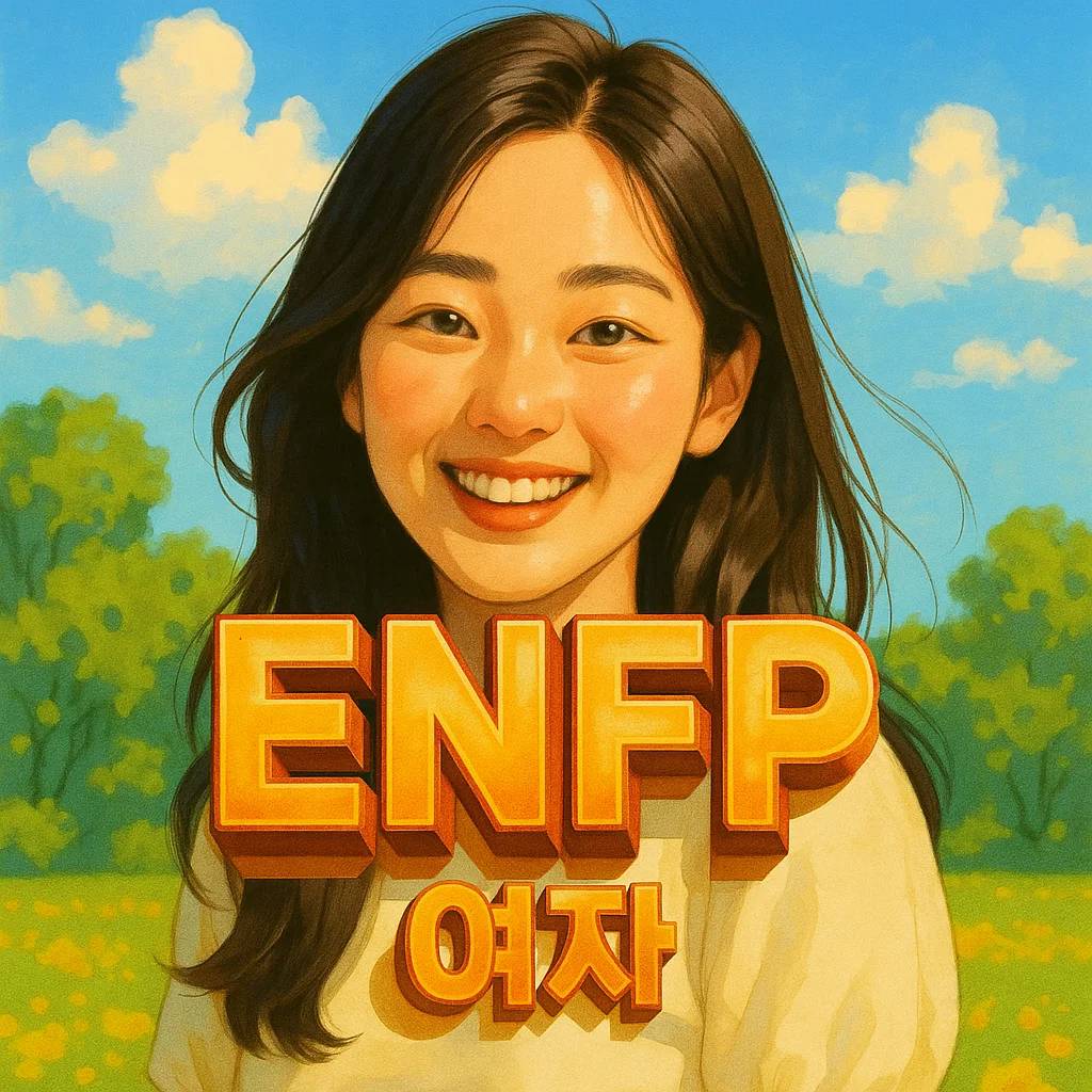 밝게 웃는 ENFP 여자 일러스트 이미지, 연애 스타일과 감정선 특징이 잘 드러나는 모습