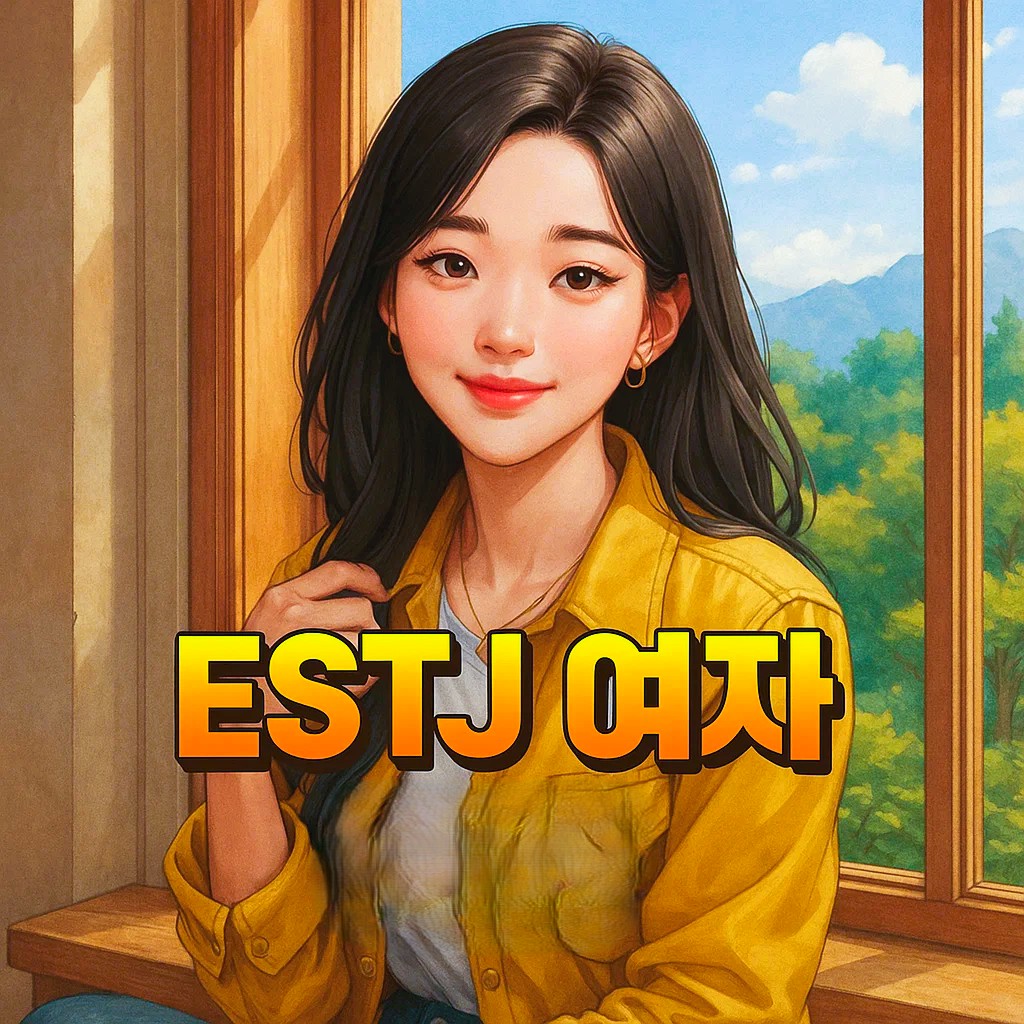 ESTJ 여자 특징과 성격을 시각적으로 표현한 이미지, 연애 스타일과 이상형 정보와 함께 사용됨