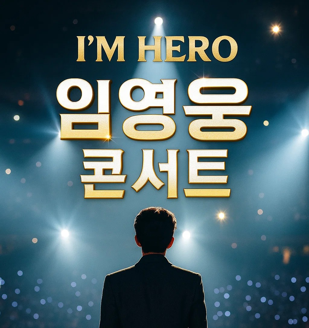 임영웅 콘서트 IM HERO 2025 전국투어 무대 뒷모습, 관객과 조명이 어우러진 공연장 장면