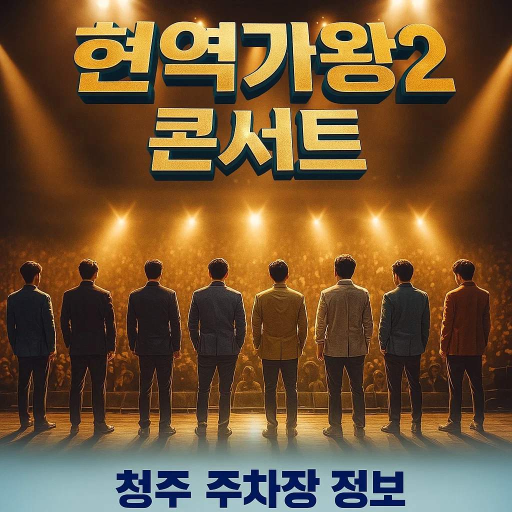 현역가왕2 콘서트 청주 공연 무대에 선 출연진 8인의 뒷모습과 관객석 전경