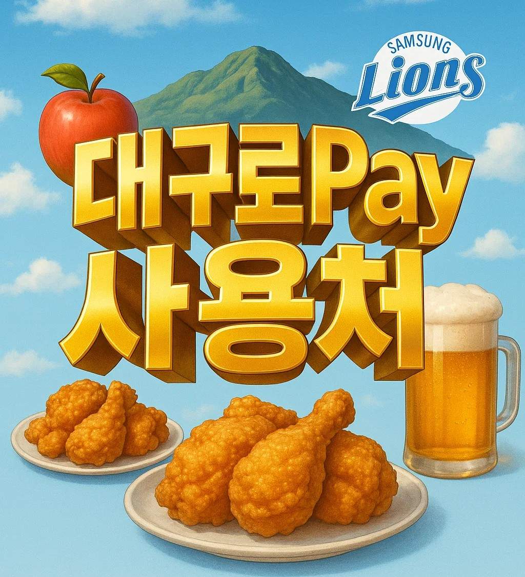 대구로페이 사용처 한눈에 정리, 사과 치맥 맥주 삼성라이온즈 팔공산 아이콘으로 표현된 이미지