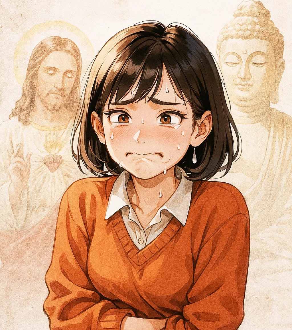 급똥을 참는 여성의 모습 이미지 입니다.